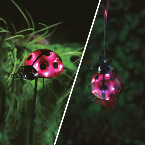 Solární lampa – beruška – zapichovací / kolíček – červená – 15 x 7 x 16 cm – 6 LED