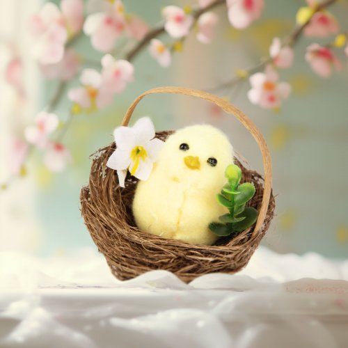 Velikonoční dekorace – kuřátko v hnízdě – 7,5 x 7,5 cm