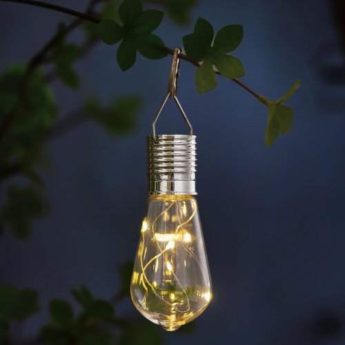 Závěsná solární lampa – žárovka – 4 teplé bílé LED – 4,7 x 11 cm