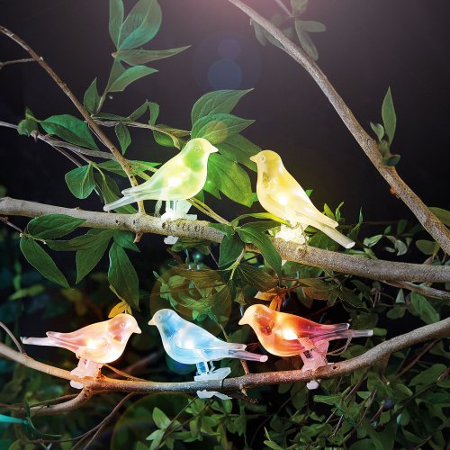 Solární světelný řetěz – ptáček, se sponou – 80 cm – 5 barevných, RGB LED