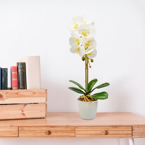 Umělá rostlina dekorace – orchidej – bílá – 48 cm