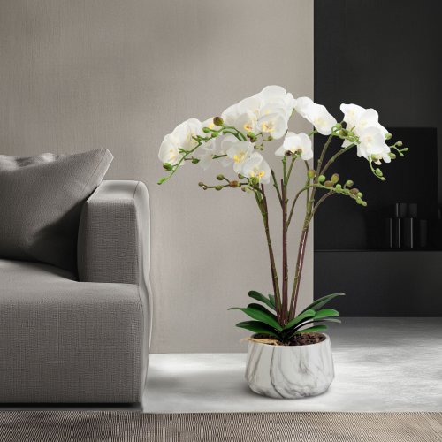 Umělá rostlina dekorace – orchidej – bílá – 58 cm