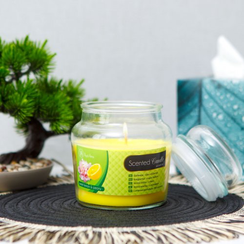 Vonná svíčka – s víčkem – sladký citron & pivoňka – 310 g