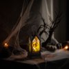 Halloweenská svítící dekorace – čarodějnice – žlutá LED – 17,5 x 6,3 x 6,3 cm – 3 x LR44