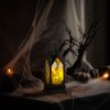Halloweenová světelná dekorace – dýně – žlutá LED – 17,5 x 6,3 x 6,3 cm – 3 x LR44