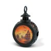 Halloweenská světelná dekorace – hrad – závěsná – LED – 8,5 x 13,5 cm