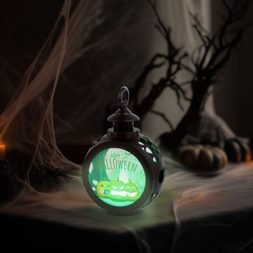 Halloweenská svítící dekorace – dýně – závěsná – LED – 8,5 x 13,5 cm