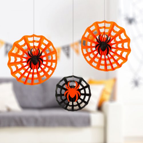 Halloweenská dekorace – sada pavučin – papír – 30/40 cm – 3 ks / balení