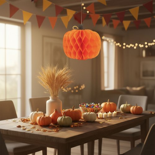 Podzimní dekorace – lampionová dýně – papír – 30 cm