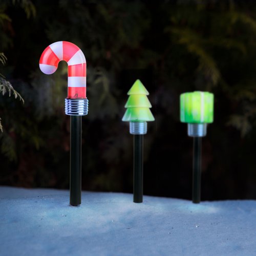 Vánoční solární lampa – LED – dárek, vánoční stromeček, cukrová hůlka – 37 x 7 x 7 cm