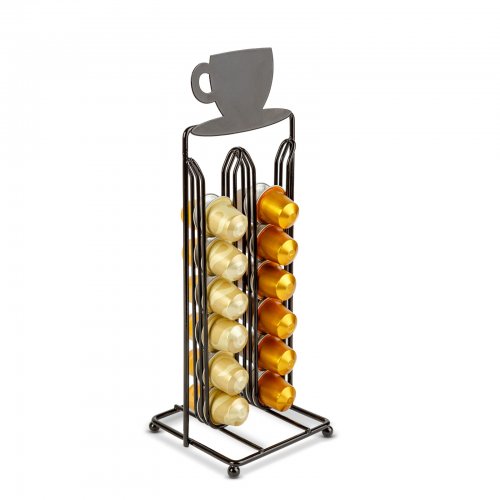 Kovový stojan na kávové kapsle – na 28 kapslí Nespresso – 125 x 115 x 340 mm – matná černá