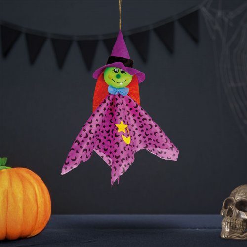 Halloweenská dekorace – závěsná – čarodějnice – 48 x 44 cm