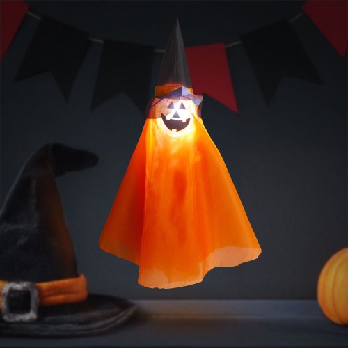 Halloweenová osvětlená dekorace – dýně – závěsná – RGB LED – 70 x 50 cm