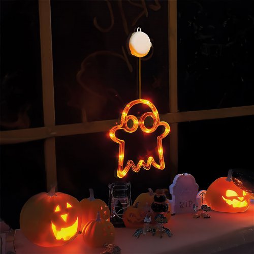 Svítící halloweenská dekorace, duch, s přísavkou, 12 LED, 20 x 18,5 cm, 3 x AAA