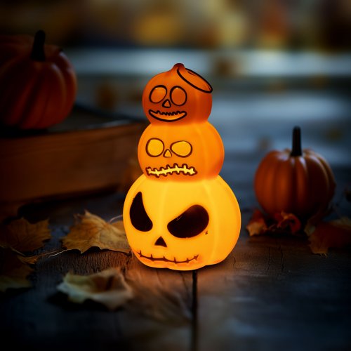 Halloweenská světelná dekorace - dýně - teplá bílá LED - 12 x 7,5 cm - 3 x LR1130