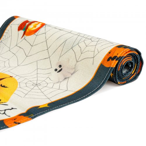 Halloweenská dekorace – ubrus na stůl – s halloweenskými motivy – 184 x 33 cm