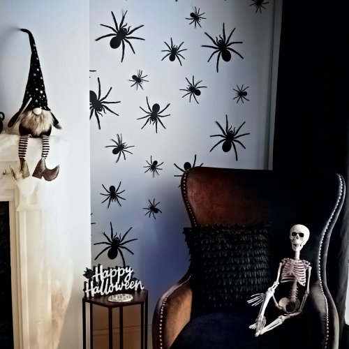Halloweenská dekorace – sada pavouků – samolepicí – černé – 30 ks / balení