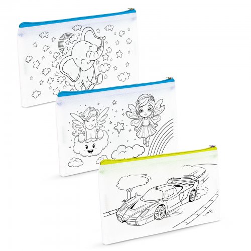 Vybarvitelné pouzdro na tužky – se 4 fixy – 21 x 12 cm – 3 druhy