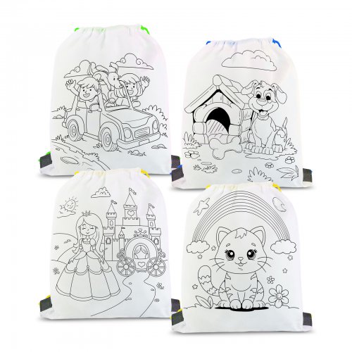 Vybarvovací vak na přezůvky – se 4 fixy – 33 x 27 cm – 4 druhy