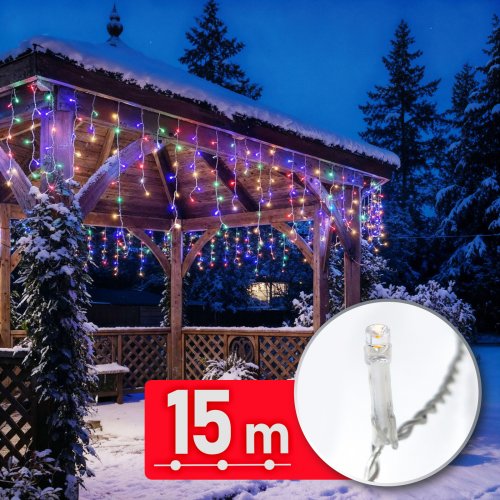 Světelný řetěz – 15 m – 600 LED – 220–240 V – 6 W – průhledný kabel