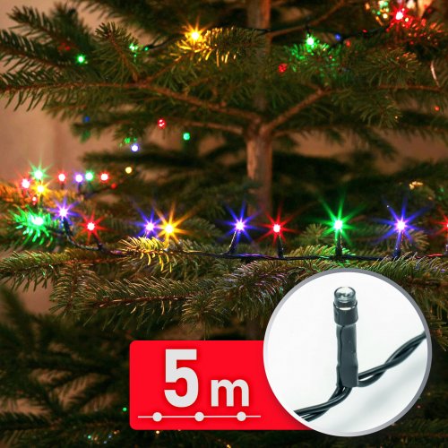 Světelný řetěz – 5 m – barevný – 100 LED – 220–240 V – 6 W – zelený kabel