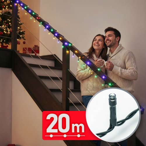 Světelný řetěz – 20 m – barevný – 400 LED – 220–240 V – 6 W – zelený kabel