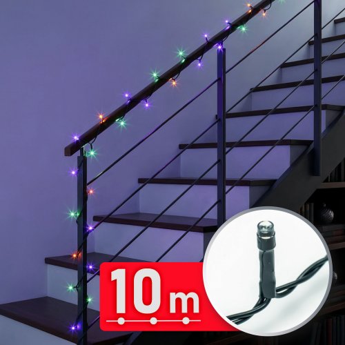 Světelný řetěz – 10 m – barevný – 200 LED – 220–240 V – 6 W – zelený kabel