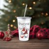 Vánoční sklenice – se slámkou a víčkem – 473 ml – plast
