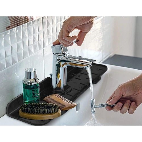 Držák na prostředek na mytí nádobí a houbu – 38 x 14 cm – šedý