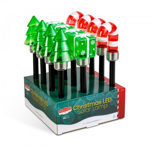 Vánoční solární lampa – LED – dárek, vánoční stromeček, cukrová hůlka – 37 x 7 x 7 cm