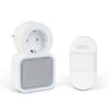 Digitální bezbateriový a bezdrátový zvonek – Kinetický – do zásuvky 220–240V AC – bílý – modrá LED