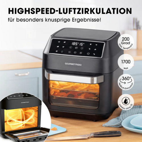 GOURMETMAXX Horkovzdušná fritéza/ Airfryer 12L 1700W černá s cirkulací vzduchu