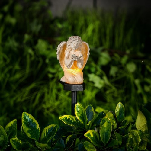 Solární andílek – s motýlem – 1 teplá bílá LED – pryskyřice – 42 x 11 x 6,5 cm