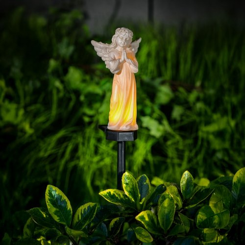 Solární andílek – modlící se – 1 teplá bílá LED – pryskyřice – 49 x 11 x 6,5 cm