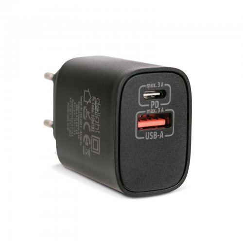 Síťový adaptér USB + Type-C PD20W rychlé nabíjení - černý