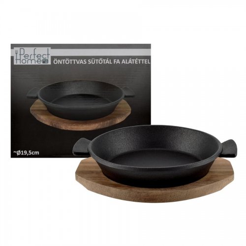 Litinová kulatá zapékací mísa s dřevěnou podložkou