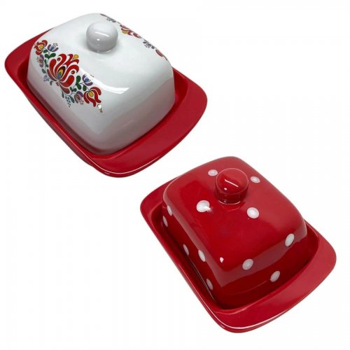 Keramická máslenka glazovaná Puntíkovaná / Maďarská Matyó