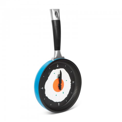 Nástěnné hodiny ve tvaru pánve – se sázeným vejcem – modré