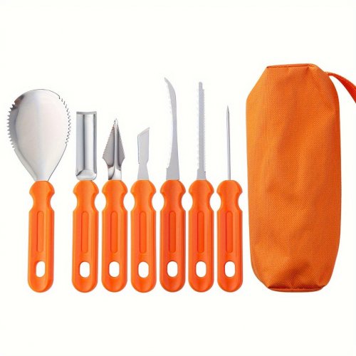 7dílná sada nožů na vyřezávání dýní z nerezové oceli s úložnou taškou – Perfektní na halloweenskou dekoraci