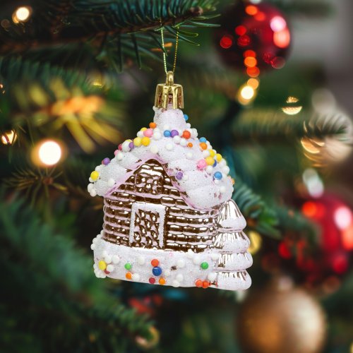 Ozdoba na vánoční stromek – lesklý domeček – 8 x 6 x 4 cm