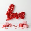 Balónek - nápis &amp;quot;LOVE&amp;quot; - metalická bordová, fólie - 55 cm