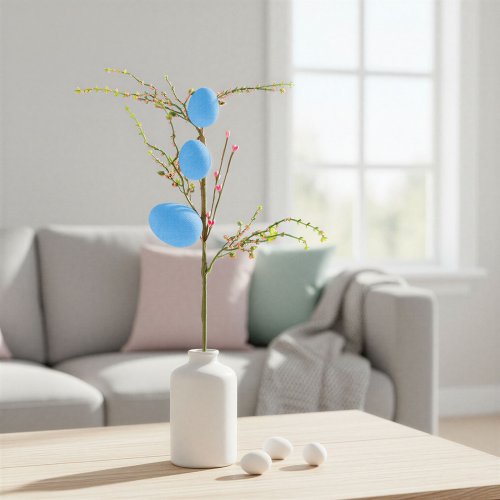 Velikonoční větvička s vajíčky – třpytivá – modrá – 40 x 16 cm