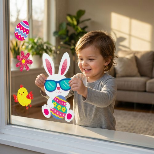 Velikonoční okenní samolepka – třpytivý zajíček – 43 x 30 cm