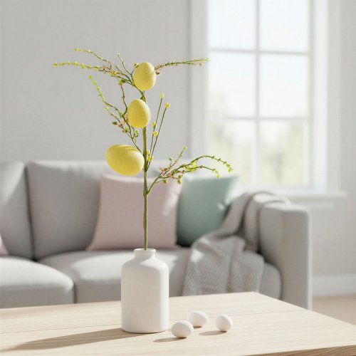 Velikonoční větvička s vajíčky – třpytivá – žlutá – 40 x 16 cm
