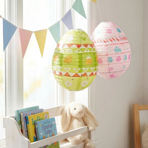 Velikonoční dekorace – papírový lampion – vajíčko – zelený, růžový – Ø30 cm