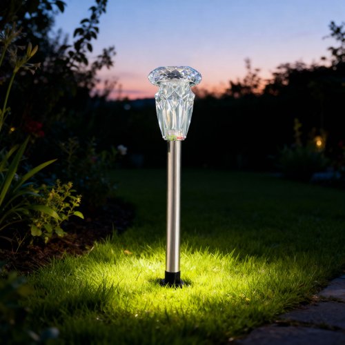 Zápichová solární lampa – 1× teplá bílá – chrom – 6 x 38,5 cm