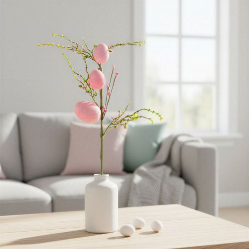Velikonoční větvička s vajíčky – třpytivá – růžová – 40 x 16 cm