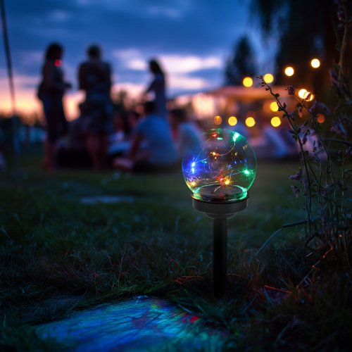 Zápichová solární lampa – kulatá – barevná – 10 x 10 x 26,5 (+12,5) cm