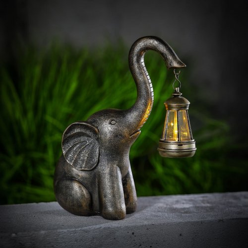 LED solární lampa – slon – teplá bílá – plast – 30,5 x 12 x 24 cm