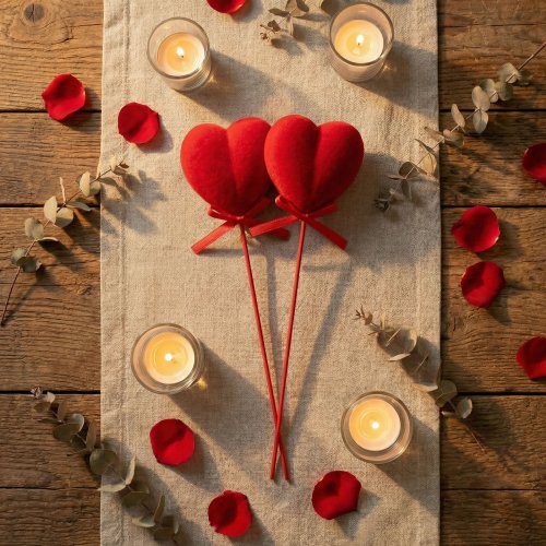 Sada zapichovacích srdcí – červený plyš, pěnová guma – 28 cm – 2 ks / balení